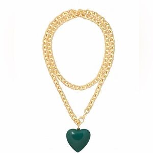 Roxanne Assoulin The Puffy Heart Necklace in Gold chain with green pendant